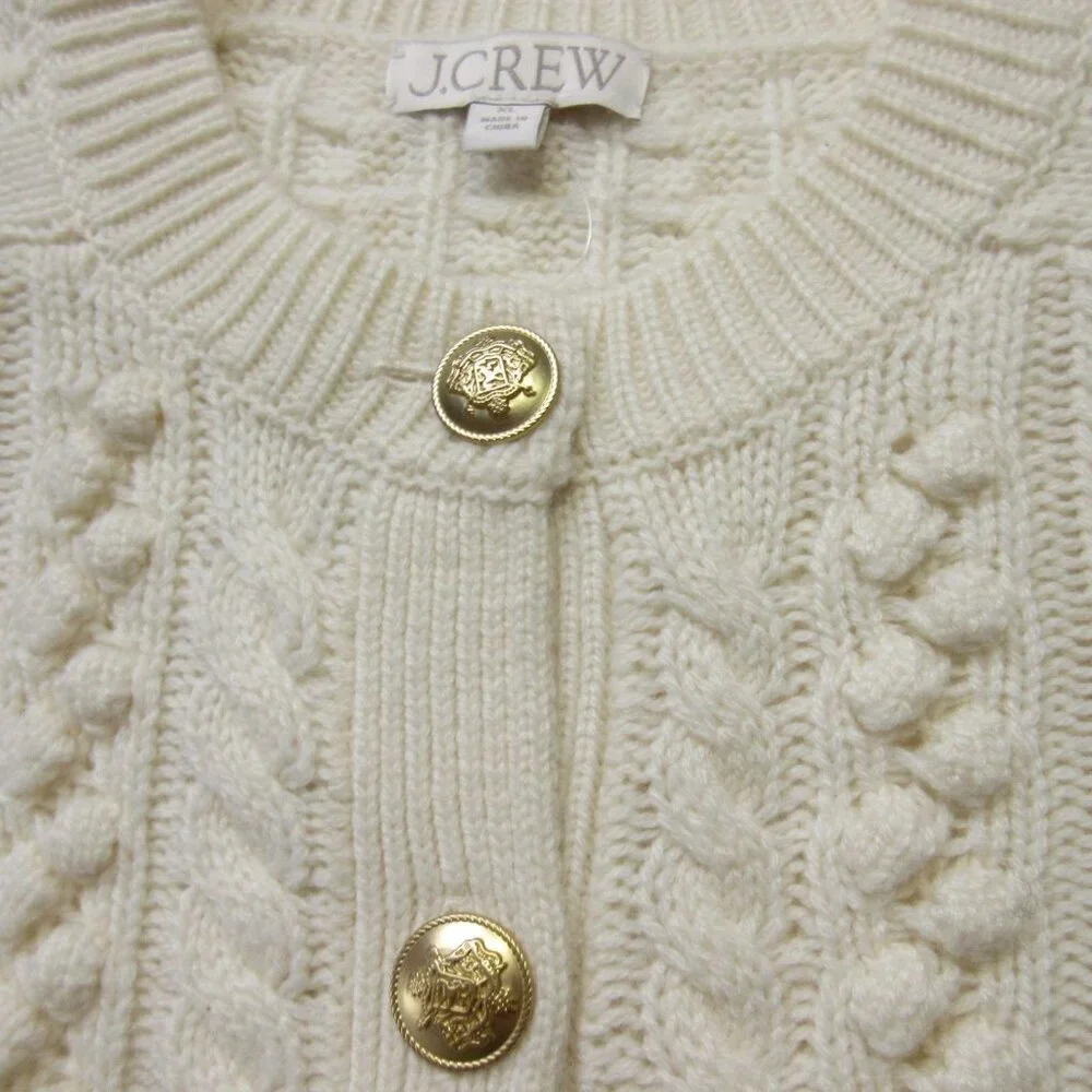 NWT J.Crew Cable-knit Cardigan Sweater in Ivory Wool Blend XL